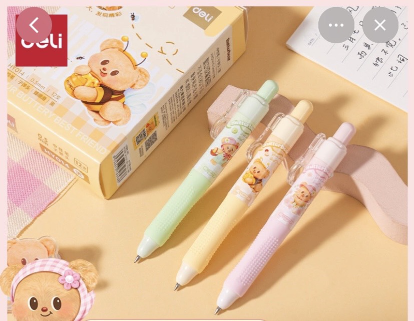 Bút gel bấm Gấu Bơ - Mực đen HY014 - Deli ( 36C/H )