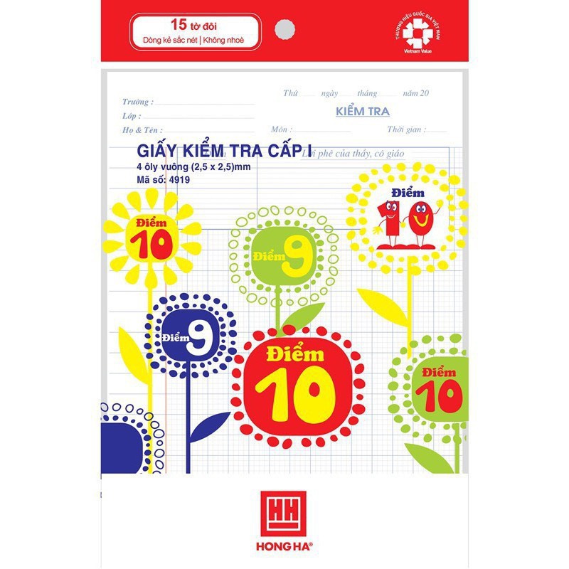 Giấy Kiểm Tra Cấp 1 - 4Ôly - 4919 - Hồng Hà